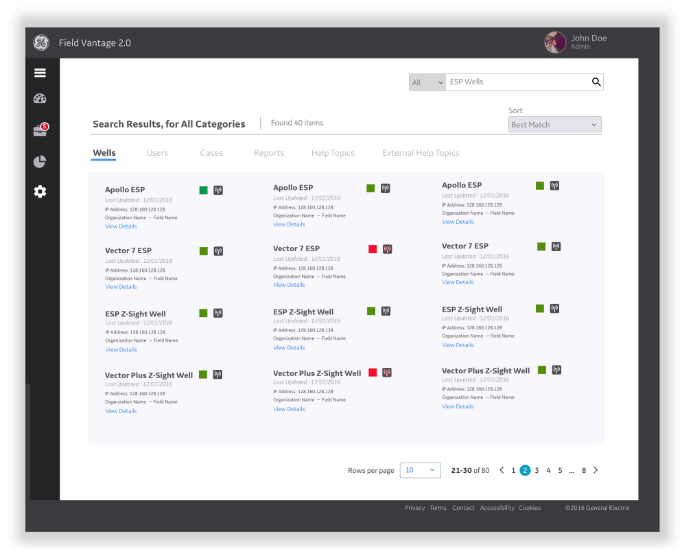 Search page showing all search results